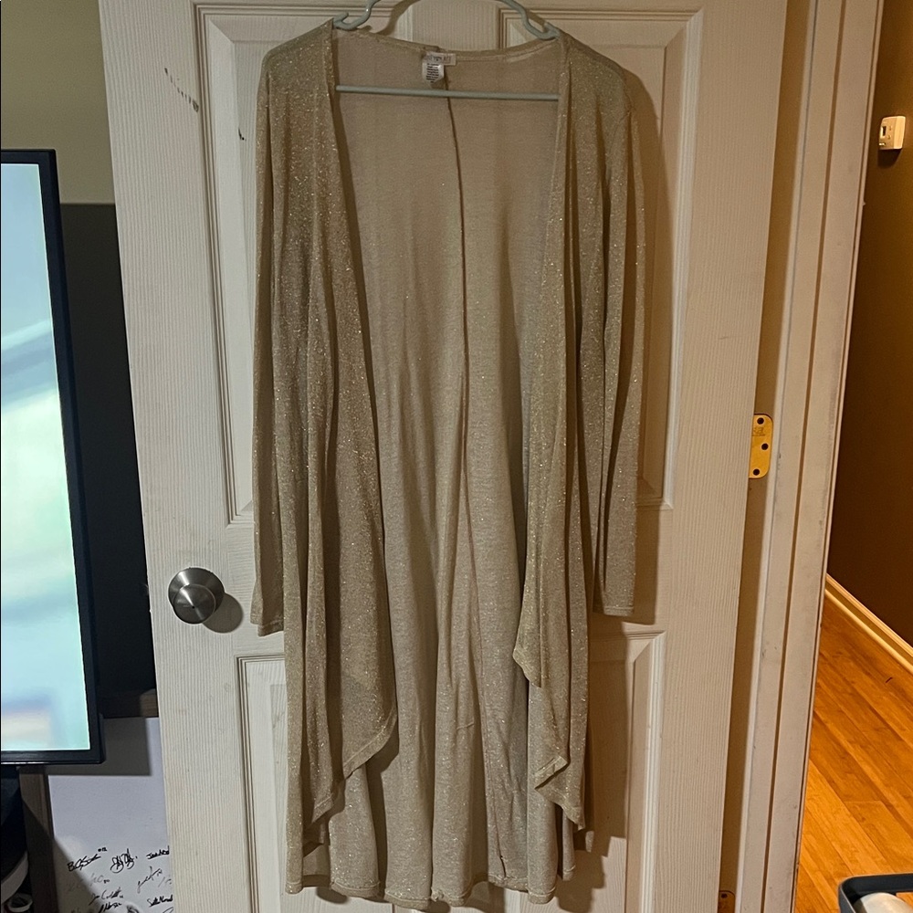 Honey & Lace Draped Open-Front Metallic Cardigan - Gold